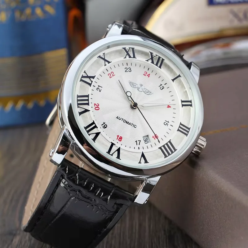 T-winner Mechanical watch Hollowed-out Roman numeral scale mechanical watch Calendar display wrist watch Men's watch