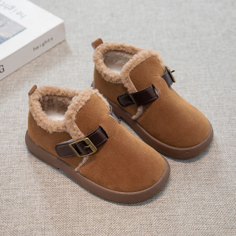 

Winter Children Cotton Shoes Classic Simple Girls Ankle Boots Outdoor Warm Fashion Kids Causal Plush Boots Round-toe Versatile