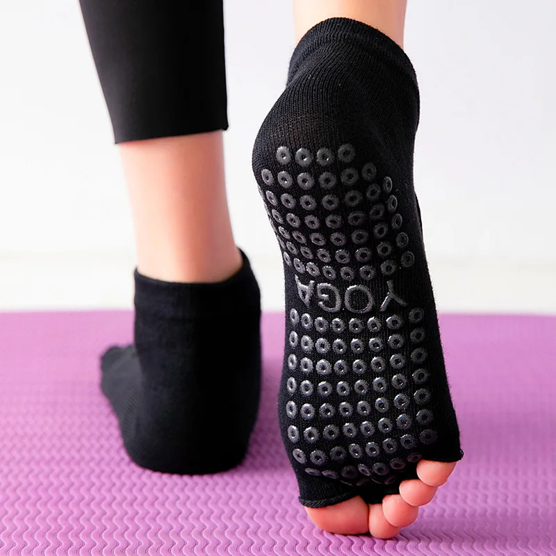 Calcetines de Yoga profesionales de cinco dedos para mujer, medias antideslizantes transpirables para Pilates, Fitness, sin dedos, con punta abierta para baile de Ballet