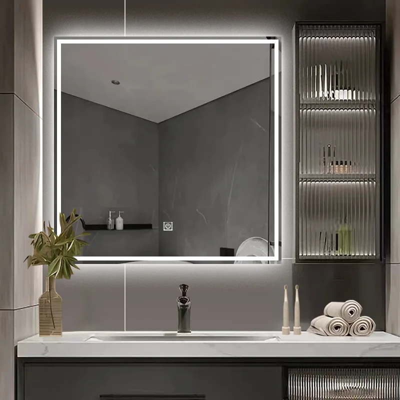 50 cm Square LED Mirror 50cm Anti Fog Touch Screen IP44 Smart Bathroom Vanity Mirror Wall Mounted Waterproof
