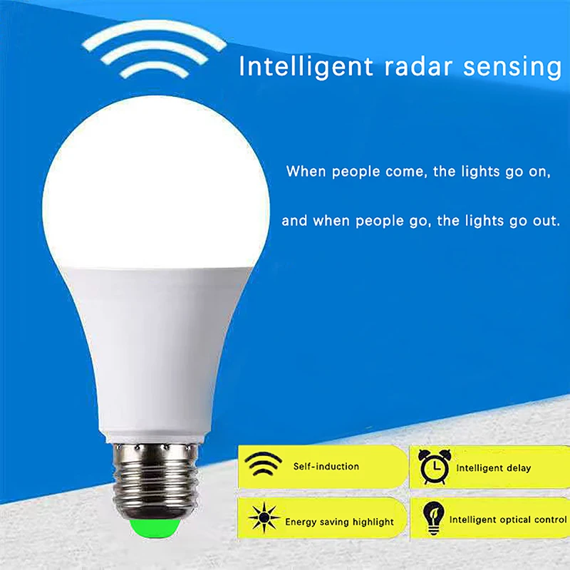 หลอดไฟ LED 220V E27 7W 9W 12W 18W ประหยัดพลังงานหลอดไฟอินฟาเรดอัตโนมัติสำหรับบ้านระเบียงเซ็นเซอร์ตรวจจับการเคลื่อนไหวเรดาร์ไมโครเวฟ