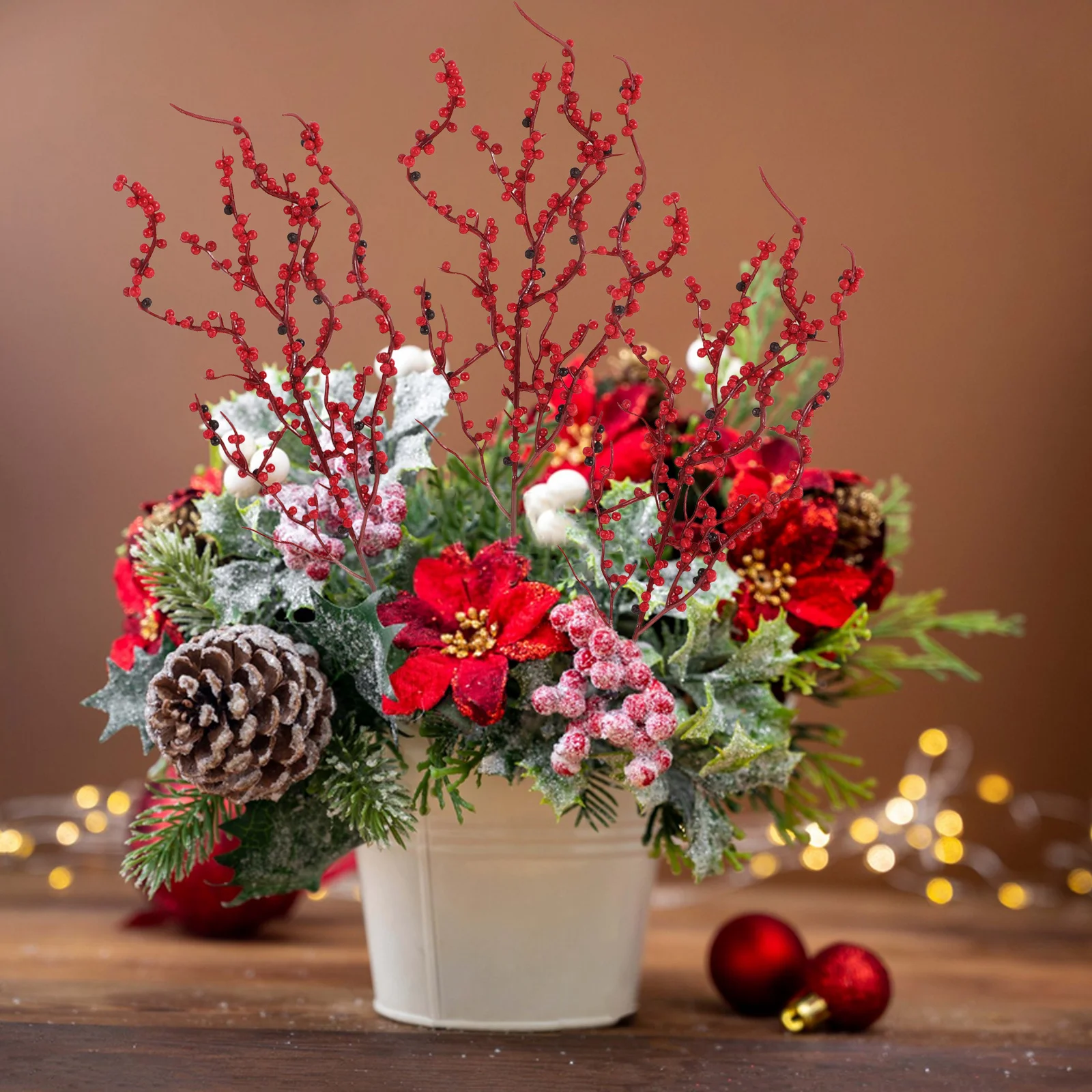 

10Pcs Artificial Red Berry Picks Foam Christmas Decor Winter Floral Picks Holiday Wreath Making Supplies Artificial Berry