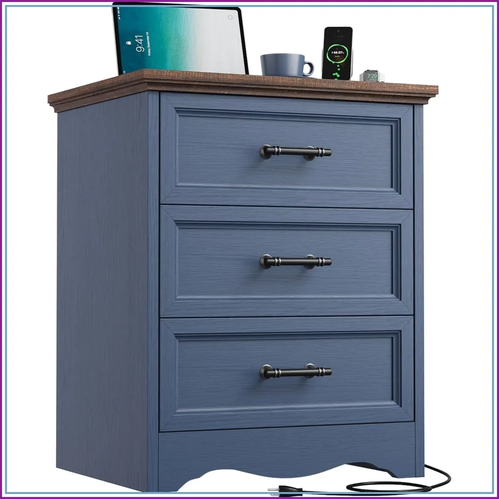 Blue Nightstand with Charging Station 19.7