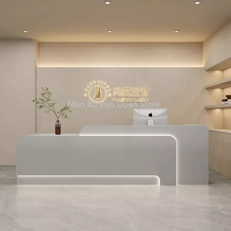 

Minimalist Beauty Salon Cashier Curved Clothing Store Nail Salon Bar Counter Company Reception Desk Mostrador Negocio Furniture