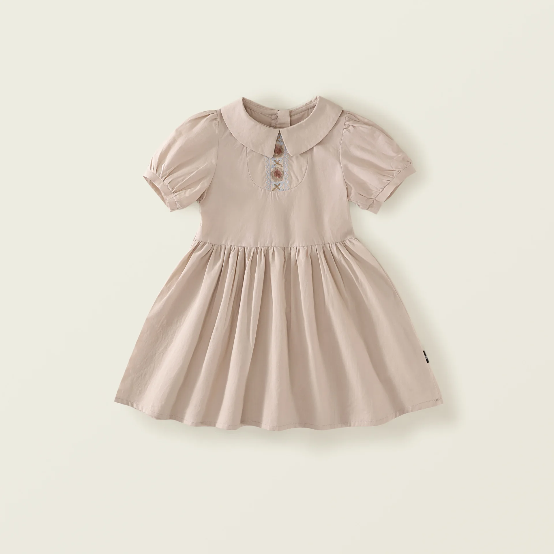 Girls' French Embroidered Dress 2025 Summer New Style Children's Retro Style Short Sleeve Collar Princess Dress Kids Clothes