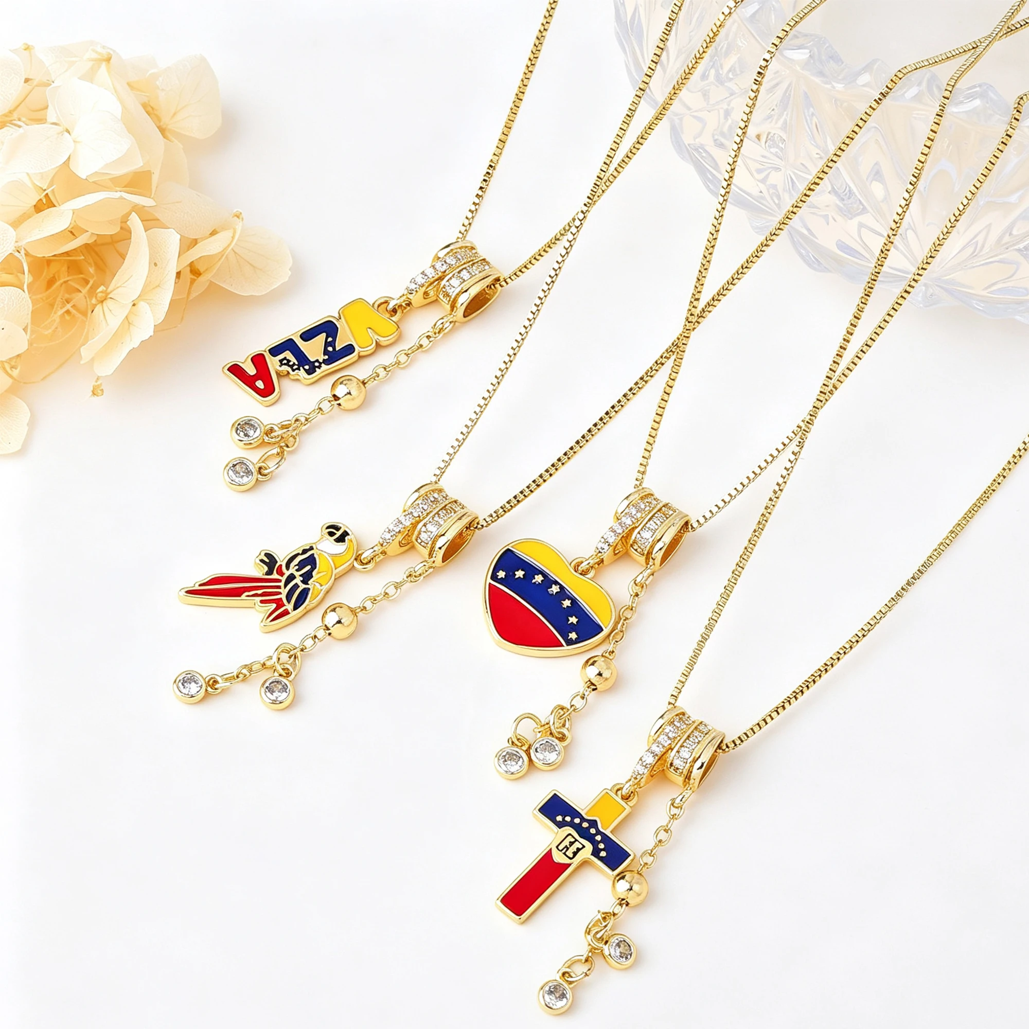 Women Fashion Multistyle Colombia Venezuela Flag Enamel Tie Guitar Parrot Map Tassel Necklace Souvenir Anniversary Neck Jewelry