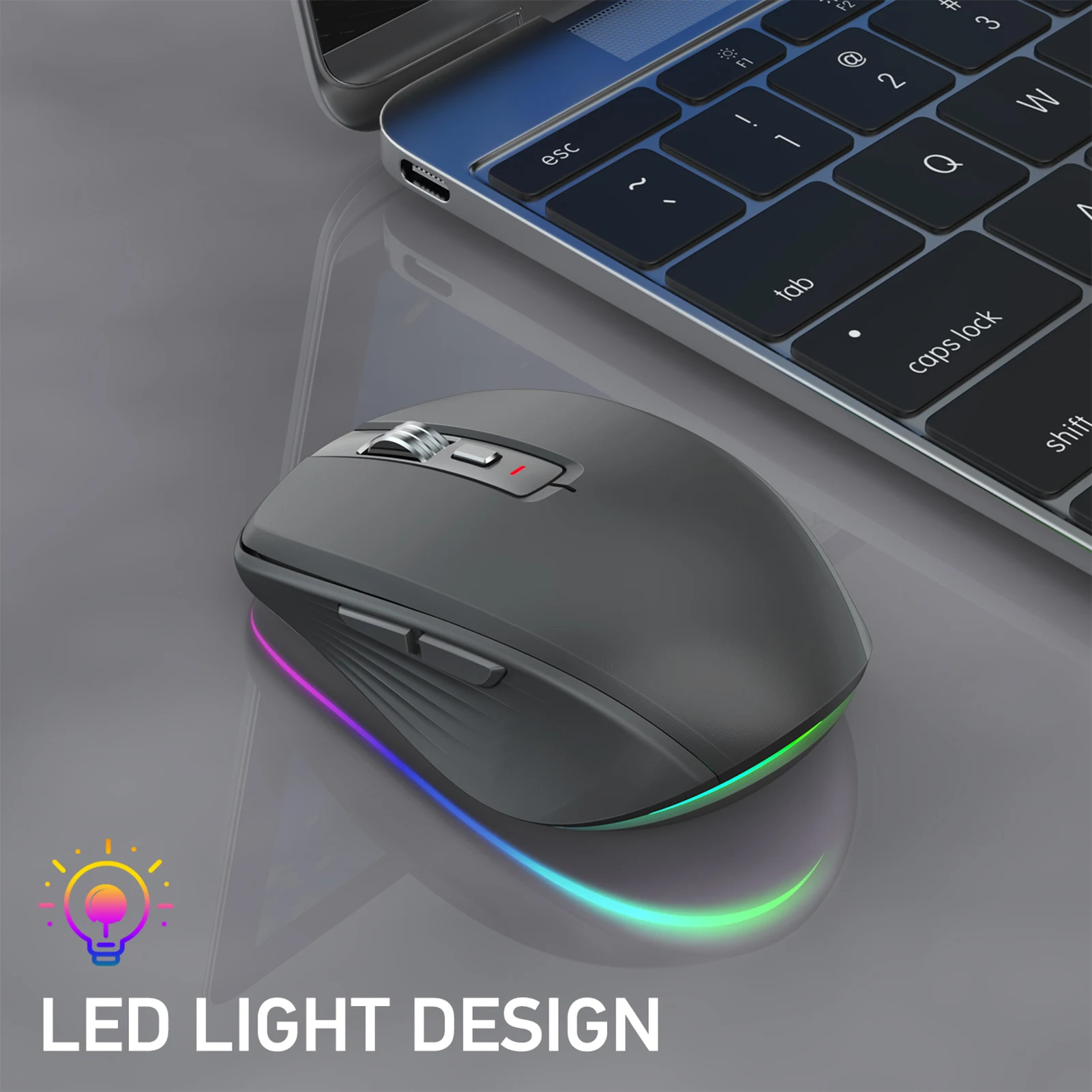 Dual-mode Wireless Mouse USB2.4G+BT5.1 Type-C Rechargeable Gaming Mouse Ergonomic Design 2400 DPI with RGB Light Mice