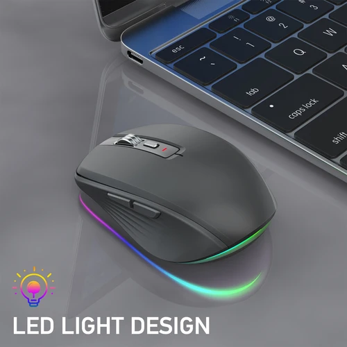 Imagen 2 del producto Ratón inalámbrico de modo Dual USB2.4G + BT5.1 ratón para juegos recargable tipo C diseño ergonómico 2400 DPI con ratones con luz RGB