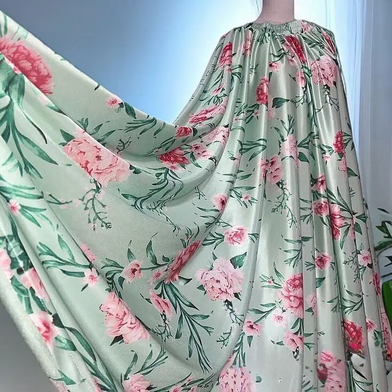 One-piece Elegant Dresses Sleeping Wear Glossy Floral Print Women Satin Long Dress Robe Loose Maxi Dress