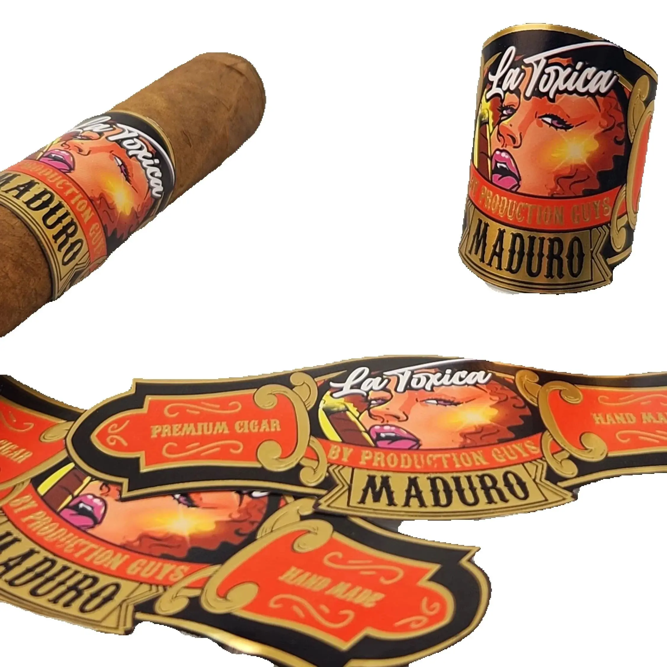 

Custom Gold Foil Stamping Cigar Band Labels | Waterproof Embossed Printing Self-Adhesive Die-Cut Cigar Ring Stickers
