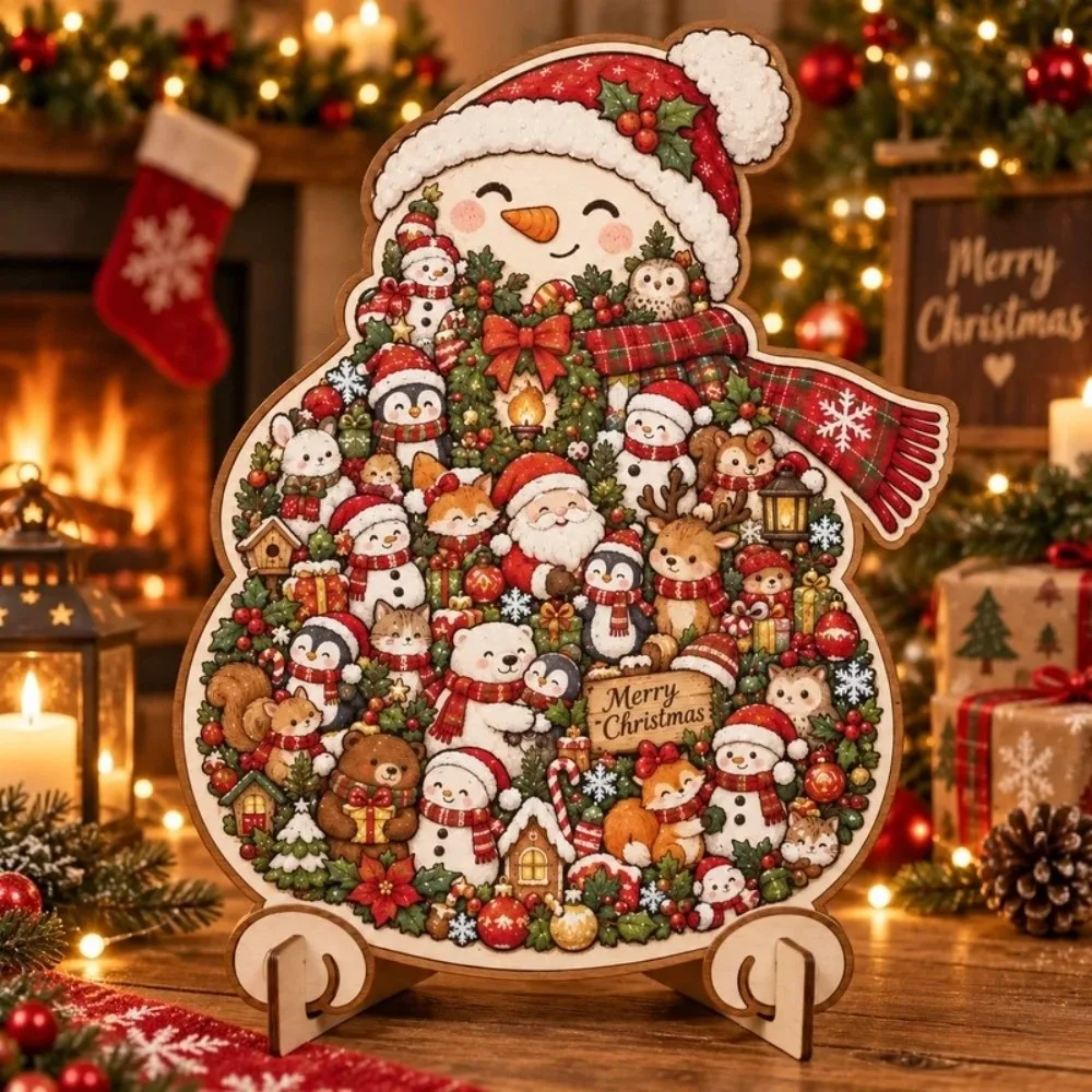 Creative Wooden Jigsaw Puzzle With Stand Animal Shape Unique Shape Puzzle Unique Shape Festive Shaped Christmas Puzzle