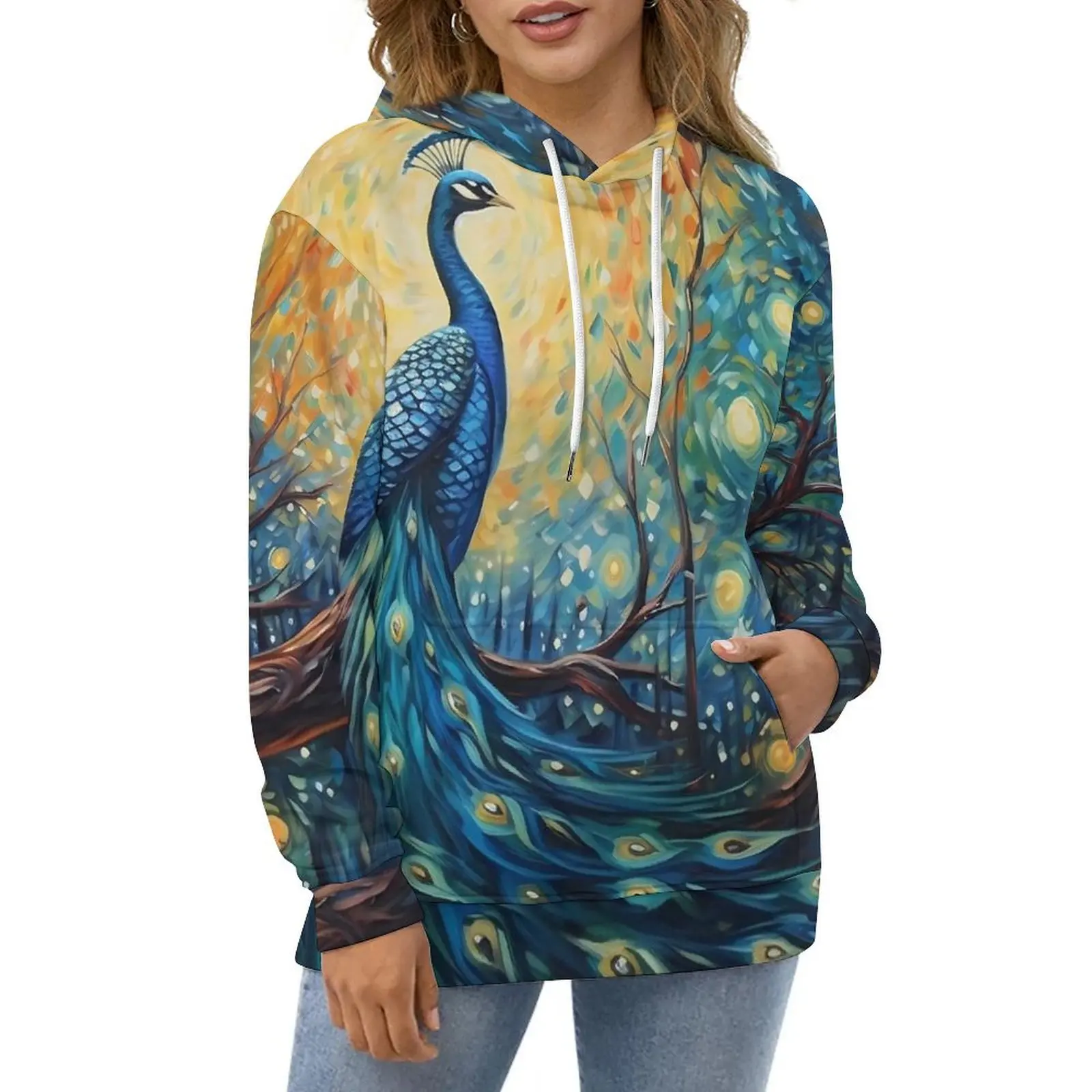 

Fantasy Painting About Peacock Casual Hoodies Retro Pullover Hoodie Woman Long-Sleeve Harajuku Loose Oversized Sweatshirts