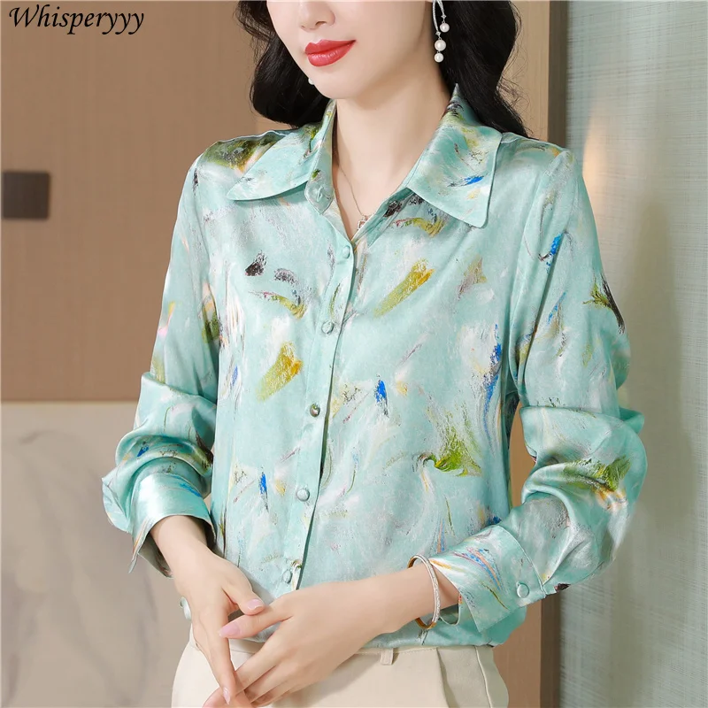 Long Sleeve Shirt for Women Spring Autumn New Printed Blouse Female Turn-down Collar Single-breasted Chemise Femme Casual Tops