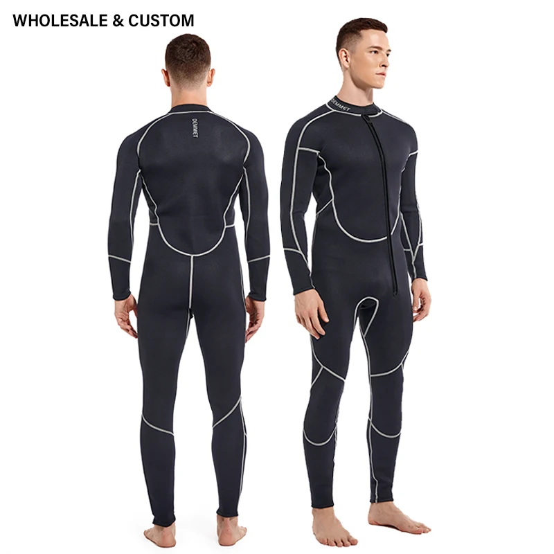 Customized Or Wholesale Men Wetsuit 3MM Long Sleeved One Piece For Diving Snorkeling Surfing Swimming Canoeing Front Zipper