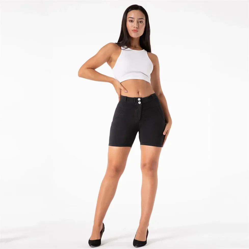 Shascullfites Melody Women's Black Denim Skinny Shorts Summer Fashion Push-Up Slimming Shaper Body Jeans Pants