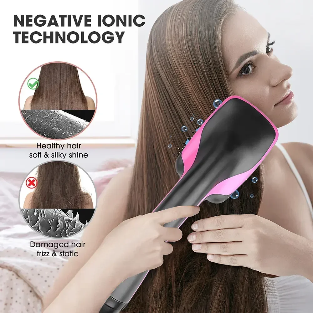 Hot Air Hair Dryer Brush Black and Pink Multifunctional Hairdryer One Step Ions Hot And Cold Air Wind Blow Dryer Brush With Comb