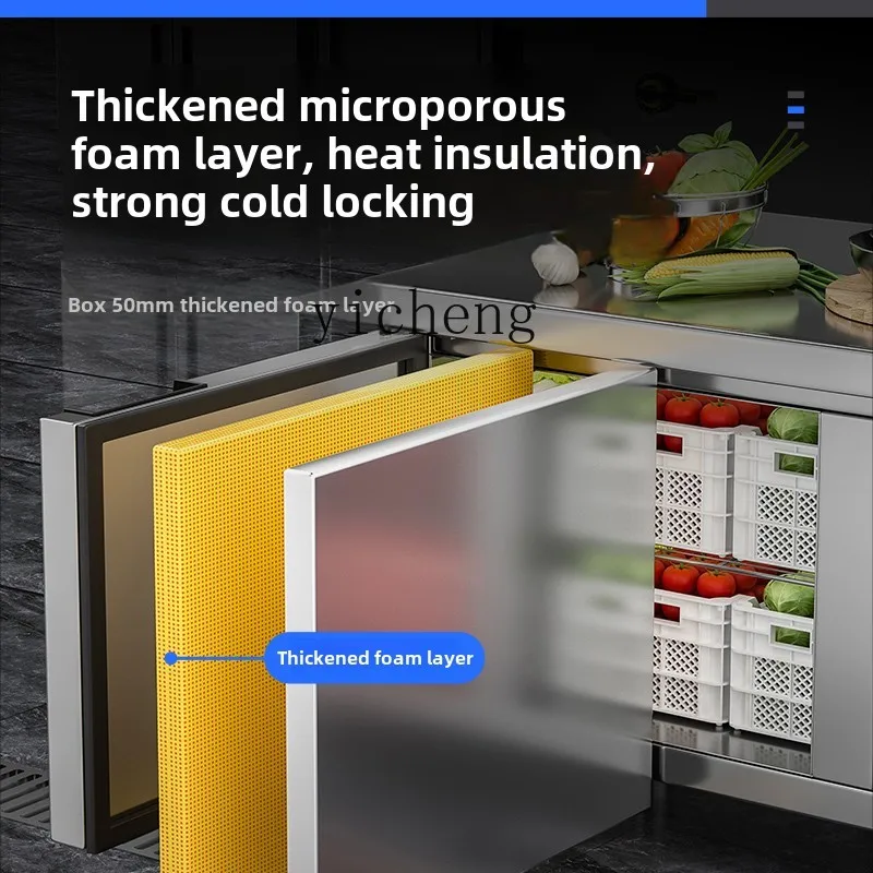 H5 2  Refrigerated Workbench Freezer Commercial Refrigerator Stainless Steel Chopping Board Freezer