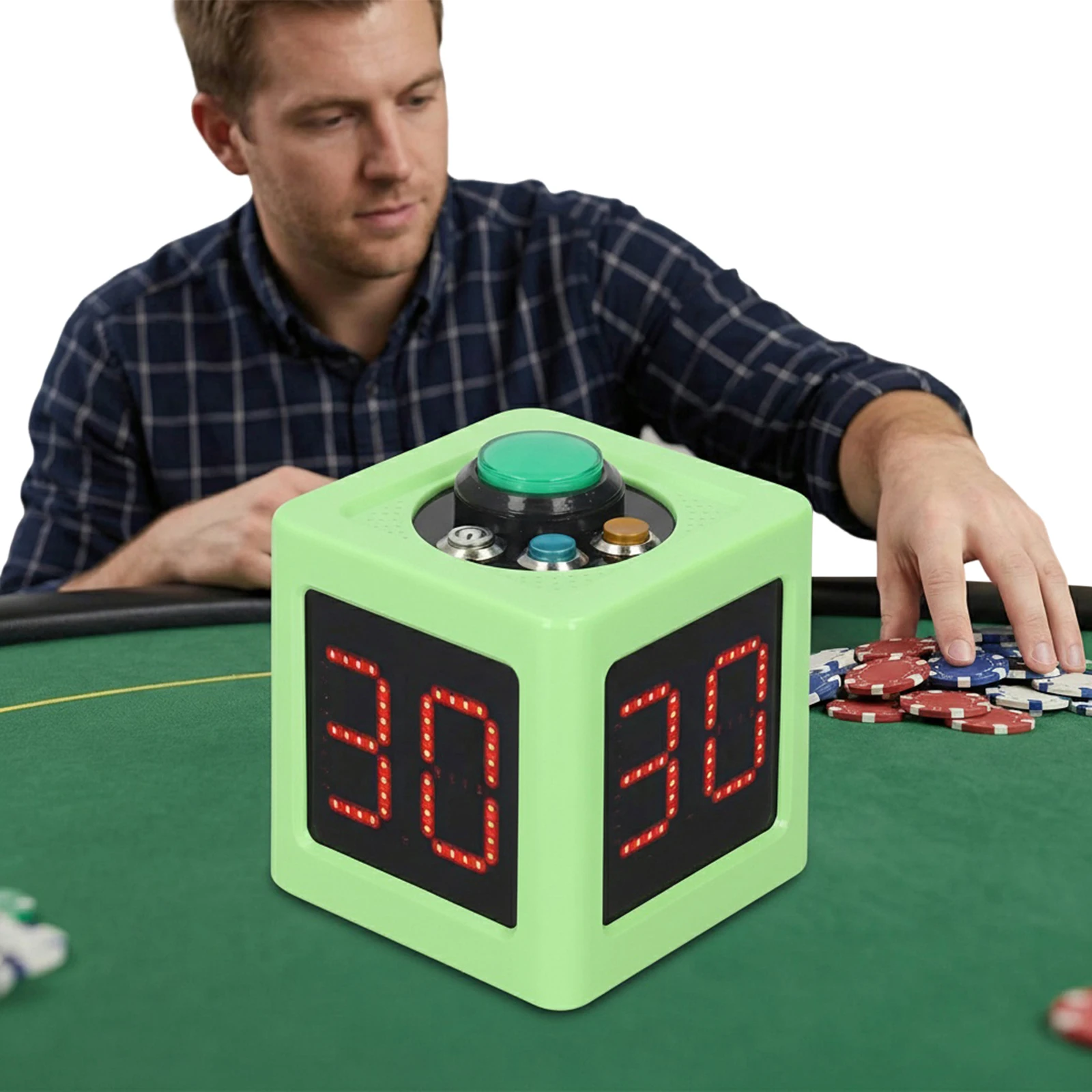 Poker Shot Clock with 1.4in Display 4 Side Cube Timer 5-Level Brightness Digital Shot Countdown Stopwatch for Poker Casino Chess
