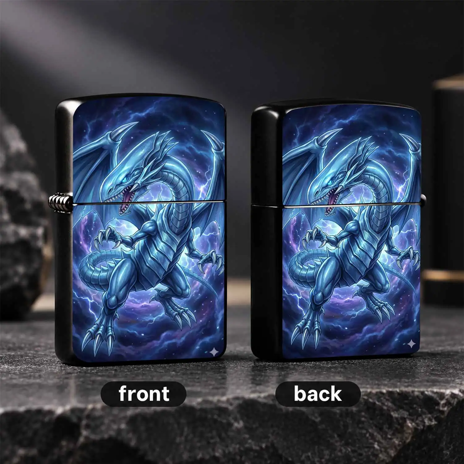 Anime Blue-Eyes White Dragon Themed Windproof Lighter Cool Blue Dragon Pattern PORTABLE Reusable Lighter Exquisite Game Perfection Collectible Gift For Boyfriend Anime Fans Desktop Decor Present For Daily Use A Fun and Humorous Lighter