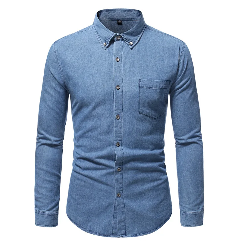 Long Sleeved Denim Shirt for Men's Foreign Trade Autumn New Men's Clothing Base Style Metal Button Cotton Casual Shirt