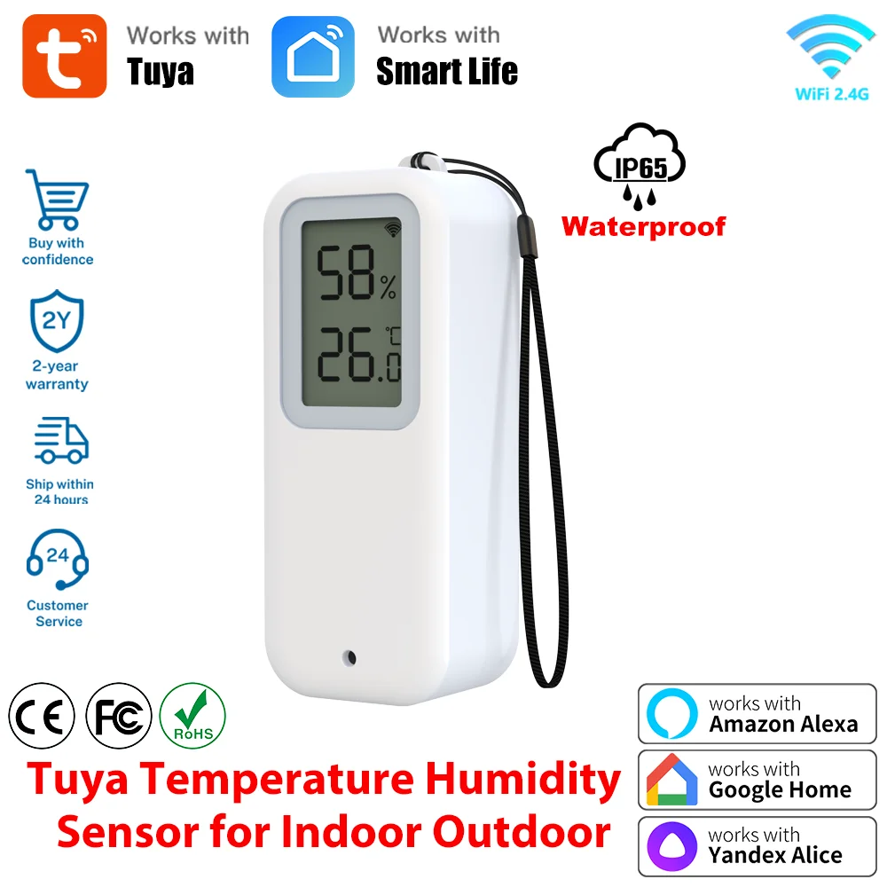 Tuya Mini LCD Display Temperature Humidity Meter Smart Indoor Outdoor Thermometer Works with SmartLife WiFi Temperature Sensor