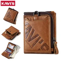KAVIS Crazy Horse-billetera de cuero para hombre, billetera de viaje de vaquero Vintage, tarjetero, monedero de moda para mujer con tarjetero extensible