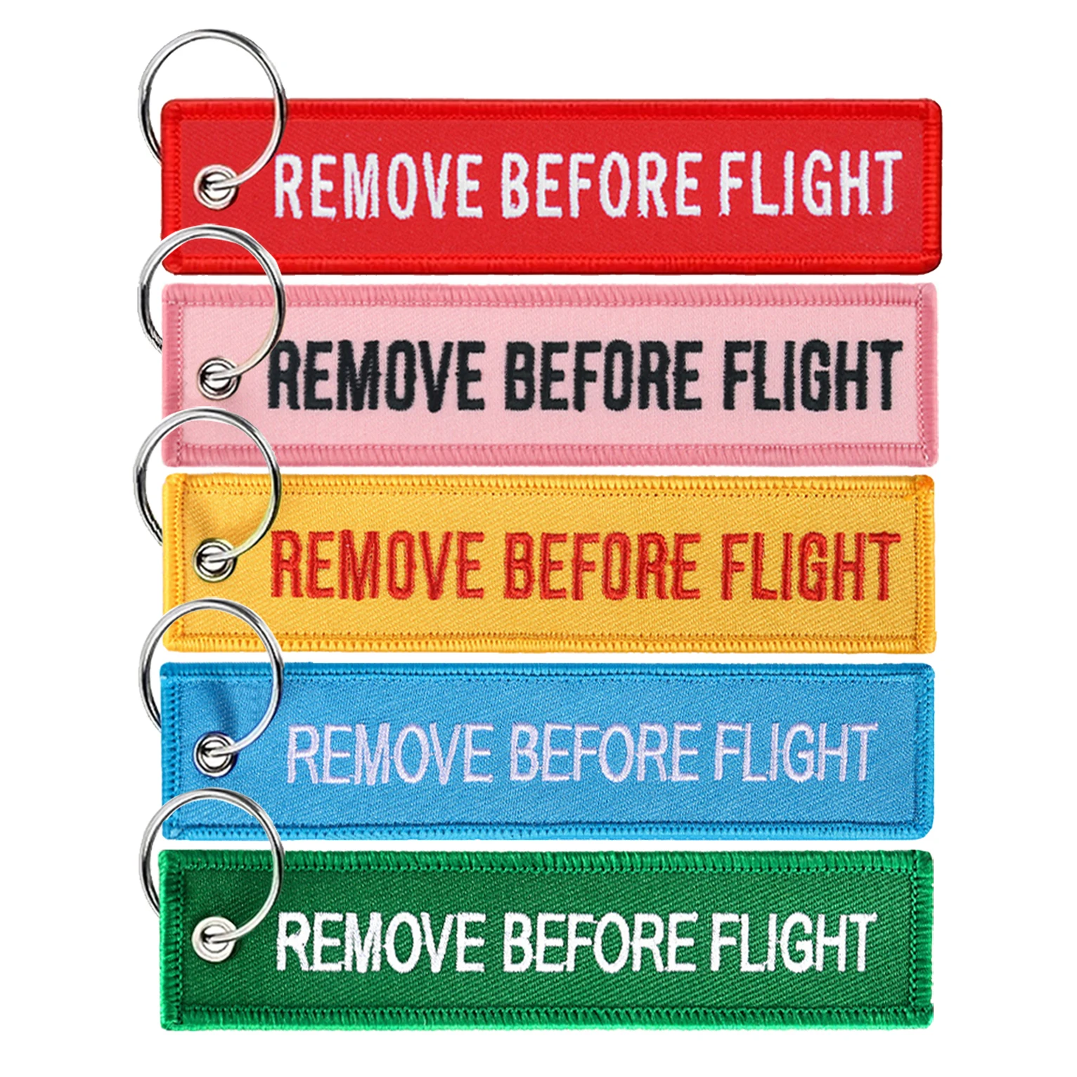 50Pcs Remove Before Flight Both Sides Embroidery Red Pendant Key Chain Car Backpack Keychain for Aviatior Lovers Trinkets