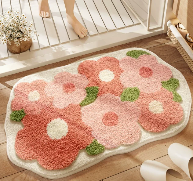 Tufted Sea Pattern Bedroom Rug Soft Long Fluffy Bedside Carpet Bathmat Pad Bathroom Mat Doormat Home Room Decor
