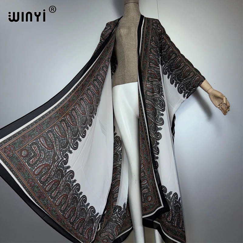 Kimono abaya Dubai mewah bergaya retro Timur Tengah WINYI untuk wanita, kardigan, pakaian pantai, kaftan, penutup pantai, mantel maxi