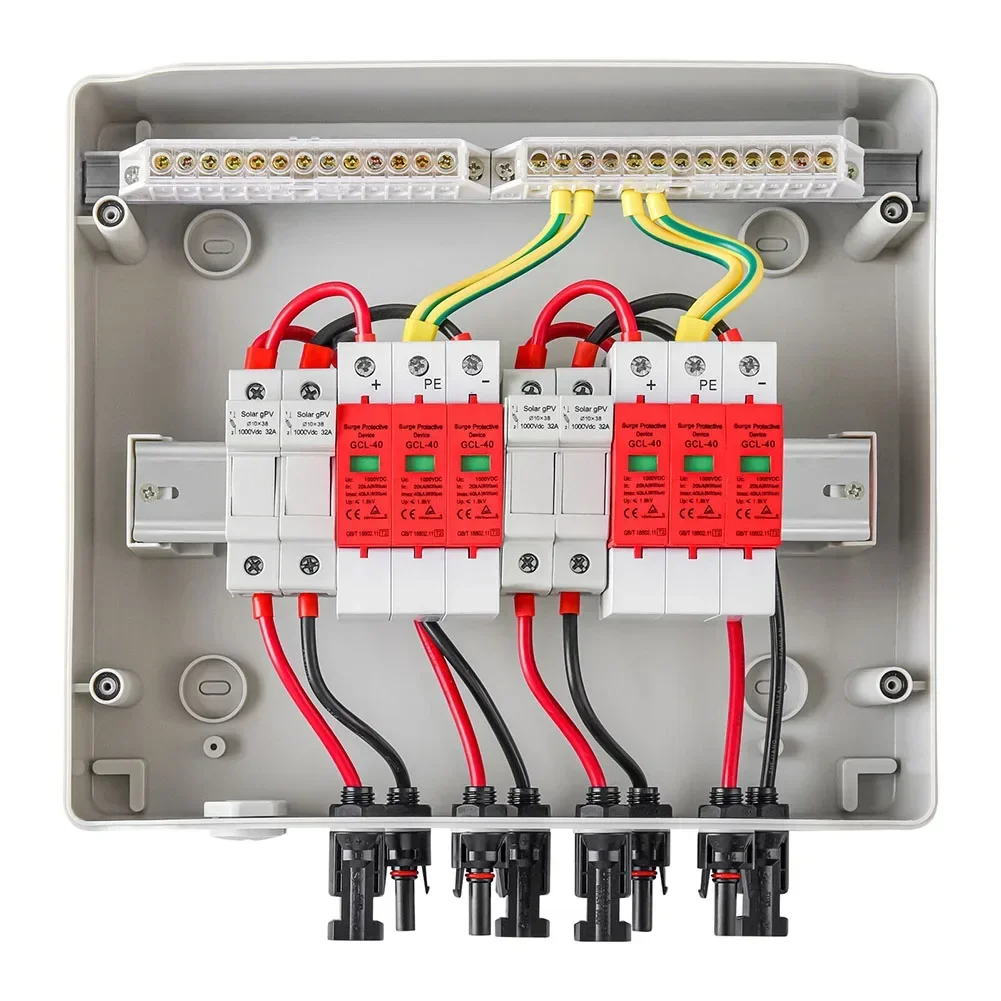 Solar Junction Box DC 2-Strings 8/12Modules 2In 2Out Protection PV System IP65 With PG13.5/16 Cable Glands Connectors