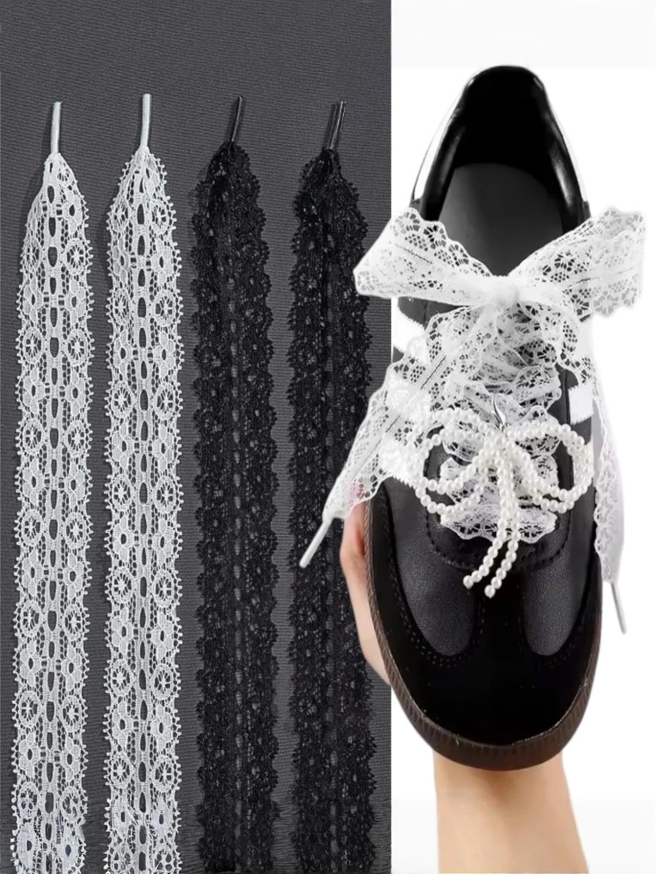 1/2Pairs Fancy Lace Shoelaces for Women Casual Shoes 3CM Width Flat Shoelace for Sneakers Black White Shoe Laces Accessorices