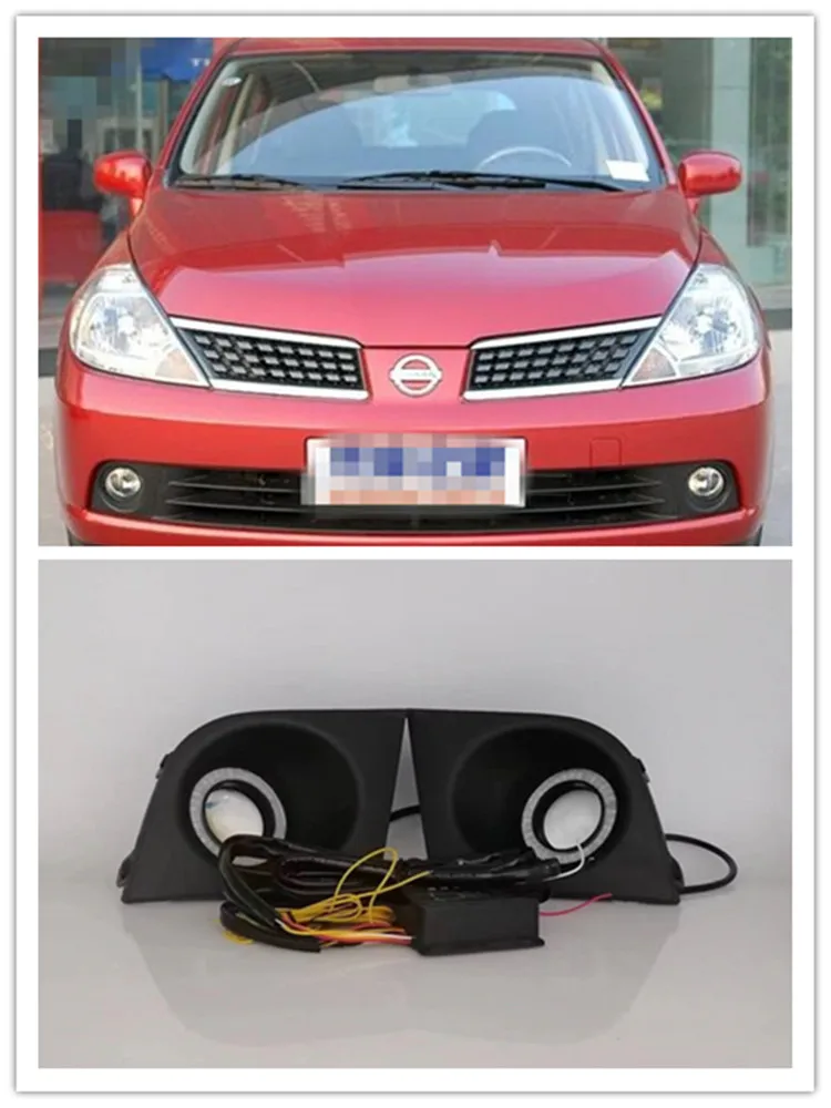 

LED Fog Lights Assembly For Nissan TIIDA 2005 2006 2007 2008 2019 2010 Front Bumper Fog lamp Replacement Angel Eye daylight