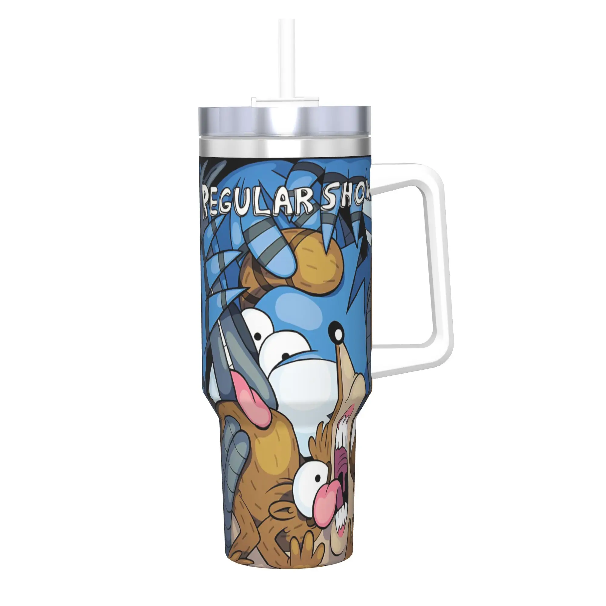 Regulars Show Cartoon Character Tumbler 40oz Stainless Steel Double Wall Vacuum Insulated  Mug With Straw