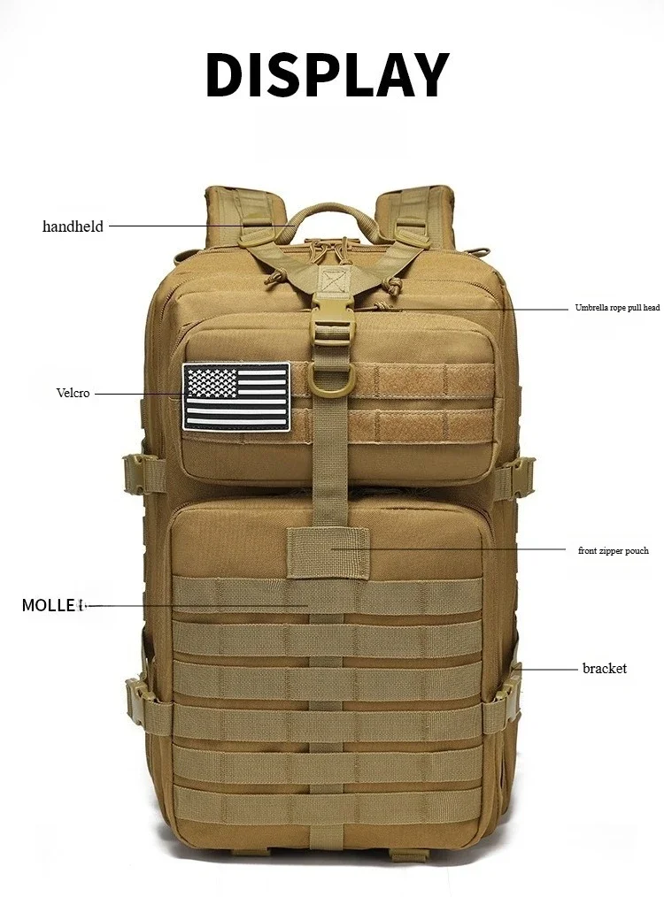 45L Taktischer Rucksack Große Kapazität Outdoor-Rucksack Fitness-Wanderrucksack Camping-Ausrüstung Reise-Wanderrucksäcke – Detail 6