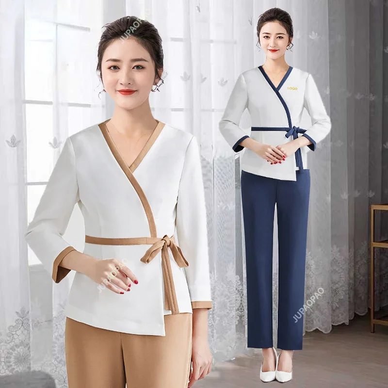 Spa Uniforms Women Workwear Beauty Clothing Beautician Scrubs Work Clothes Beauty Salon Tattoo Artist Uniform 2pcs Set Wholesale