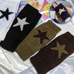 Guantes de lana tejidos con forma de estrella Y2K, manoplas suaves y cálidas a la moda, guantes sin dedos para mujeres y hombres, accesorios de invierno, calentadores de manos