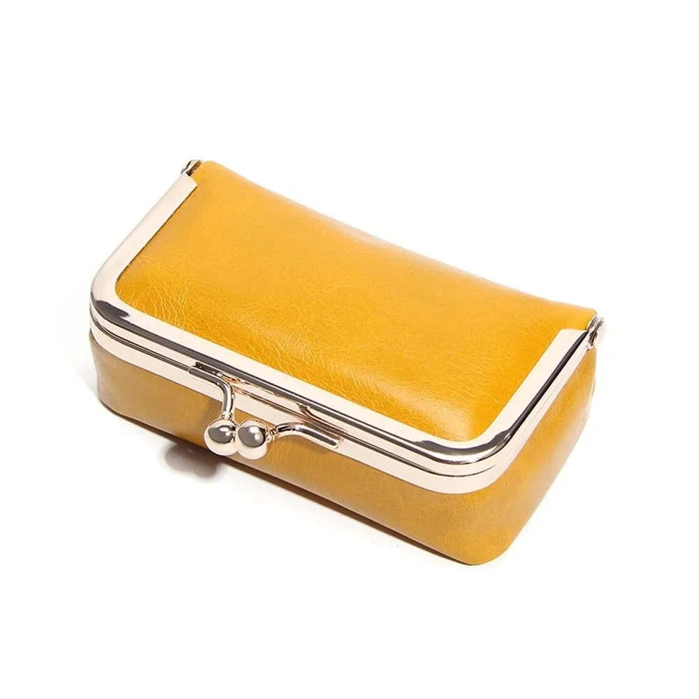 

Элегантный портативный кошелек-монетница с застежкой Kiss Lock, изысканная кожаная сумочка для украшений, однотонная, с защитой от потери, для мелочей, ключей, помады