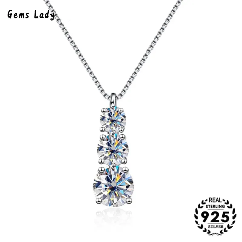 

Gems Lady Fashion Silver 925 D Moissanite Gem Pendant Box Necklace Women's Collarbone Chain, Gift For Wife And Girlfriend