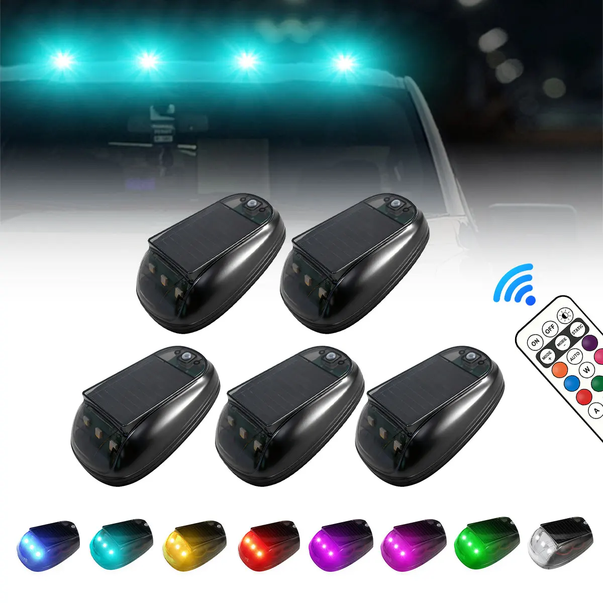 Solar Power LED Car Roof Strobe Navigation Light Remote Control Warning Anti-Collision Pilot Light for Car Truck SUV Signal Lamp