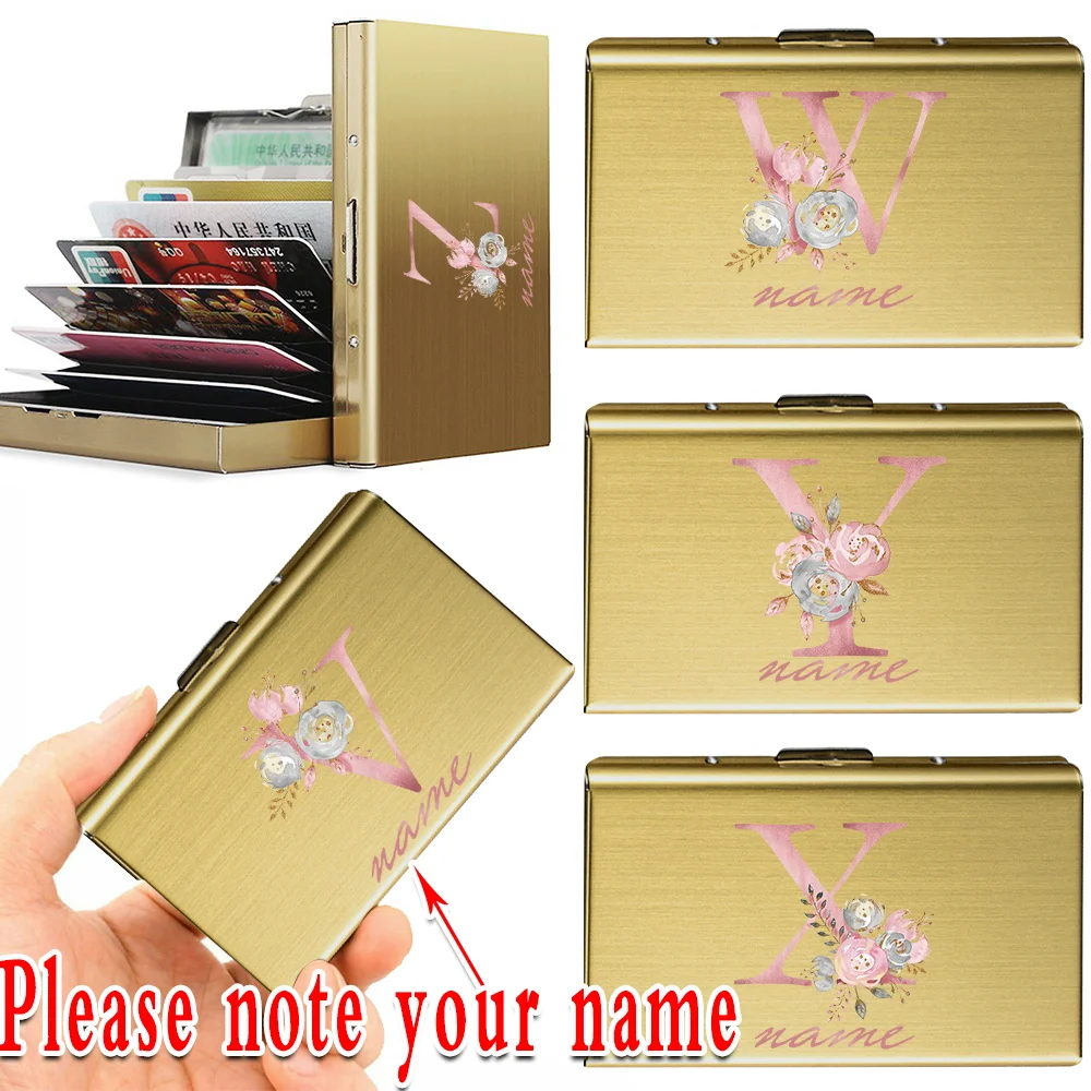 

Customize Any Name Credit Card Holder Men Anti-scan Slim Wallet RFID Card Holder Metal Money Bag Thin ID Case Pink Letter Purse