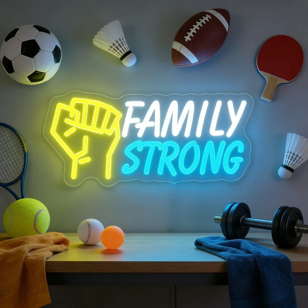 

Неоновая вывеска Family Strong с USB-питанием и регулировкой яркости, светодиодная неоновая лампа для спортзала, мужской комнаты, спальни, отеля, магазина, игровой комнаты, декора стен для вечеринок