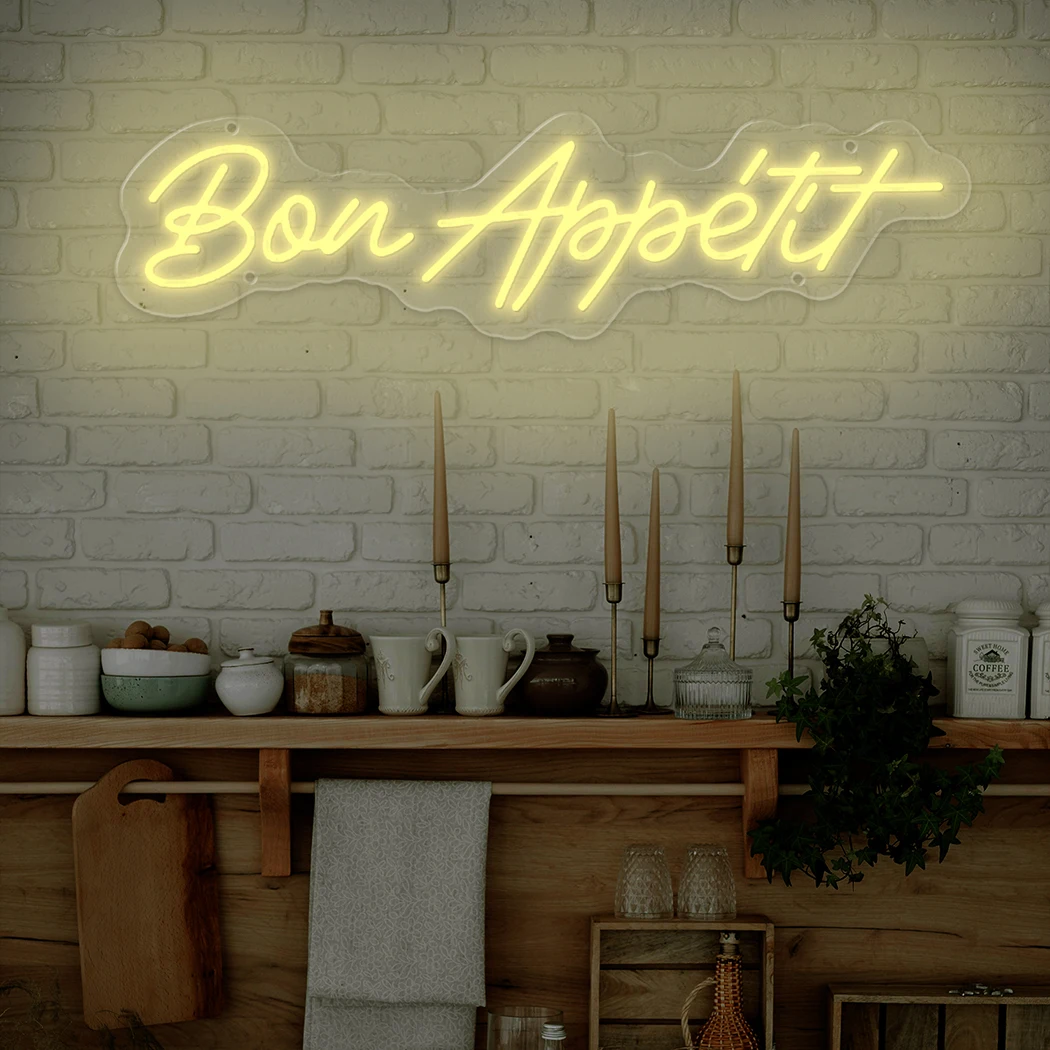 Bon Appetite Neon-LED-Schild, Wanddekoration, Neonschilder für Küche, Restaurant, Geschäft, Geschäft, Kunst, Party, LED-Neonschild, Business-Schild