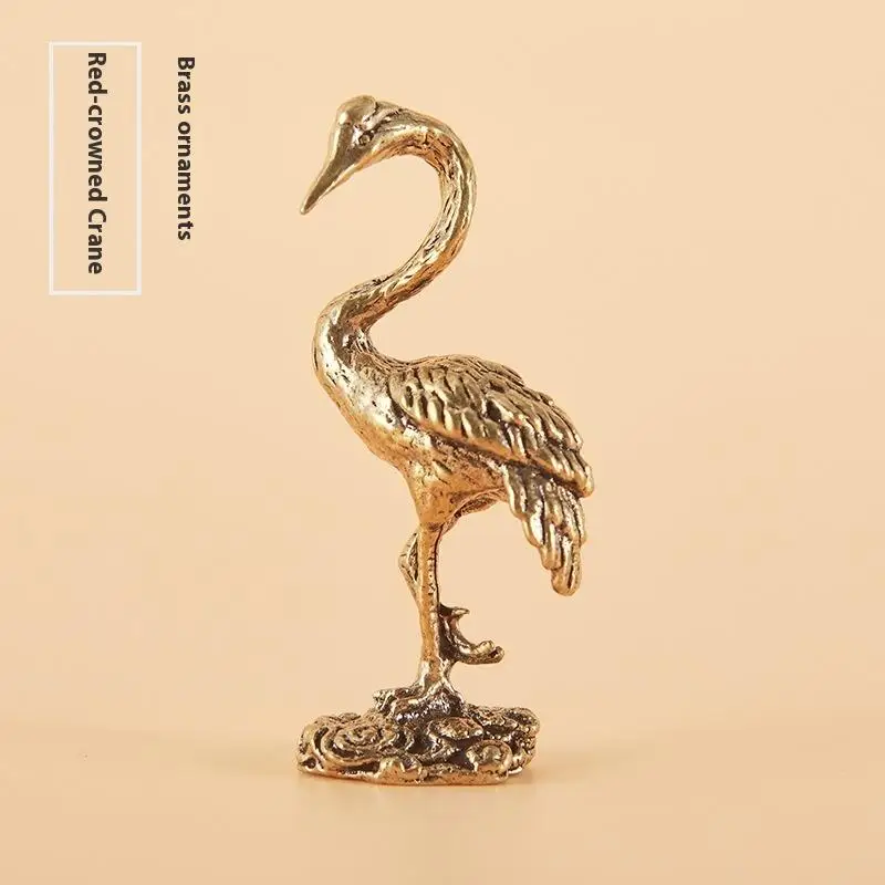 1 Piece Miniatures Desktop Ornament Brass Red Crowned Crane Figurines Living Room Decoration Crafts Small Animal Statue Decor