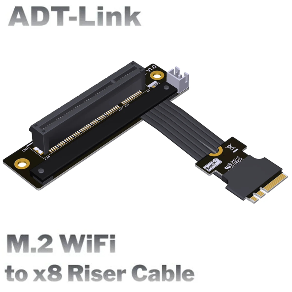 

ADT-Link M.2 WiFi to PCI-e x8 Riser Cable Gen4.0 RAID Card NVMe SSD LAN Card Capture Card To M.2 Key A.E Extension Adapter Cable