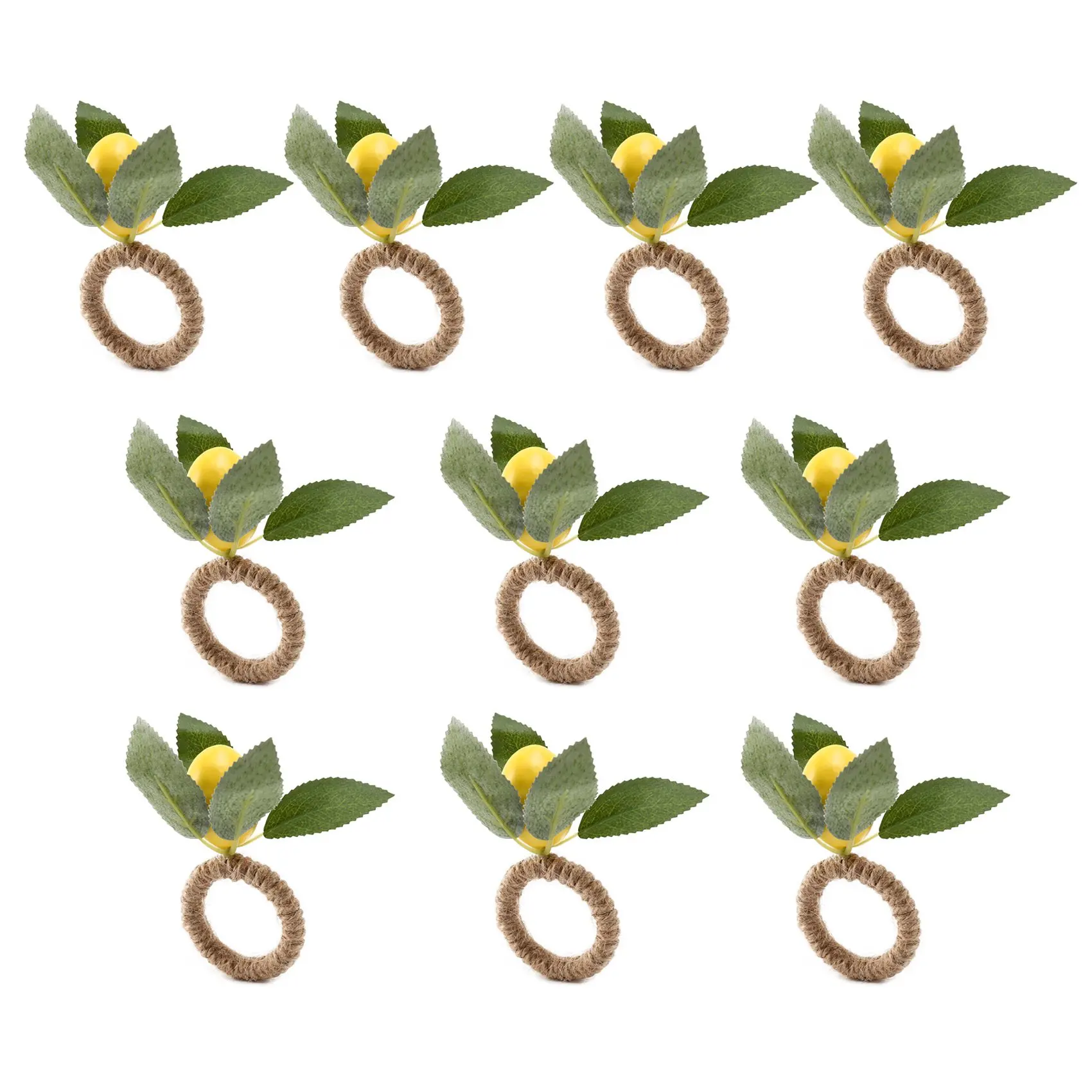 AB11-10PCS Handmade Napkin Rings Yellow Faux Lemon With Vine Napkin Ring For Wedding, Dinner Party, Banquet, Serviette