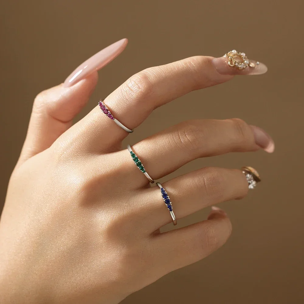 NASIA S925 Silver Ruby Rings Sapphire Men's Ring Minimalist Graduated Emerald Stackable Bands May Birthstone Jewelry Gift 2026