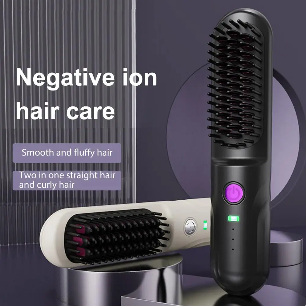 Heating comb straightener 2Temp Adjustable Fast Heating USB Rechargeable Negative Ion Hot Brush Electric Curly Hair Styling Comb