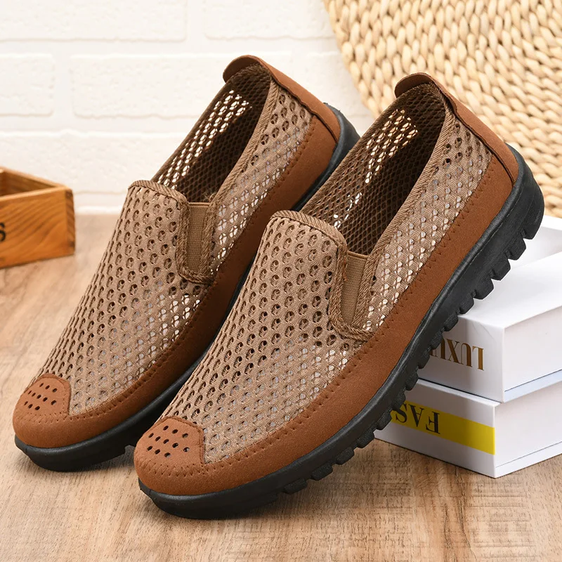 2014 Summer Loafers Male Tennis Shoes Breathable Mesh Surface Middle-aged Daddy Soft Bottom Anti-slip Elderly Leisure Men Shoes