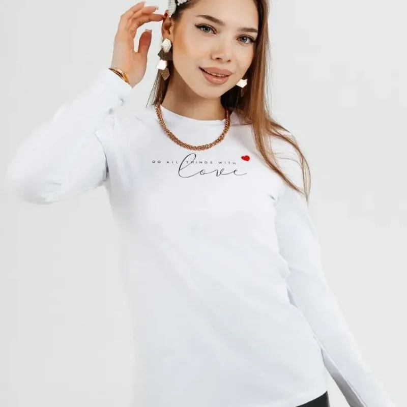 SŁODKI Uroczy Miłość 100% Bawełna Koszulka z Długim Rękawem Cienka Bluza Pulower Luźny Duży Rozmiar Kolegium Kobiety Podstawowy Jesienno-Zimowy Top