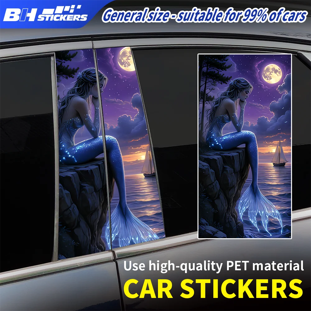 

Mermaid Car B Pillar Decals Anime Scenery Sticker Vinyl Wrap Auto Window Pillar Decoration Universal Car Styling DIY Accessories
